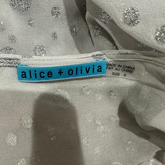 S Alice + Olivia Silver Sheer Polka Dot Silk Blouse - Picture 5 of 6